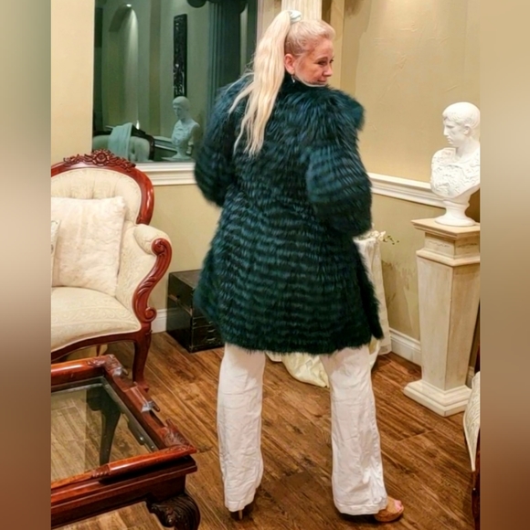 Green & Black Knitted Fox Fur Coat NWT - Picture 8 of 17